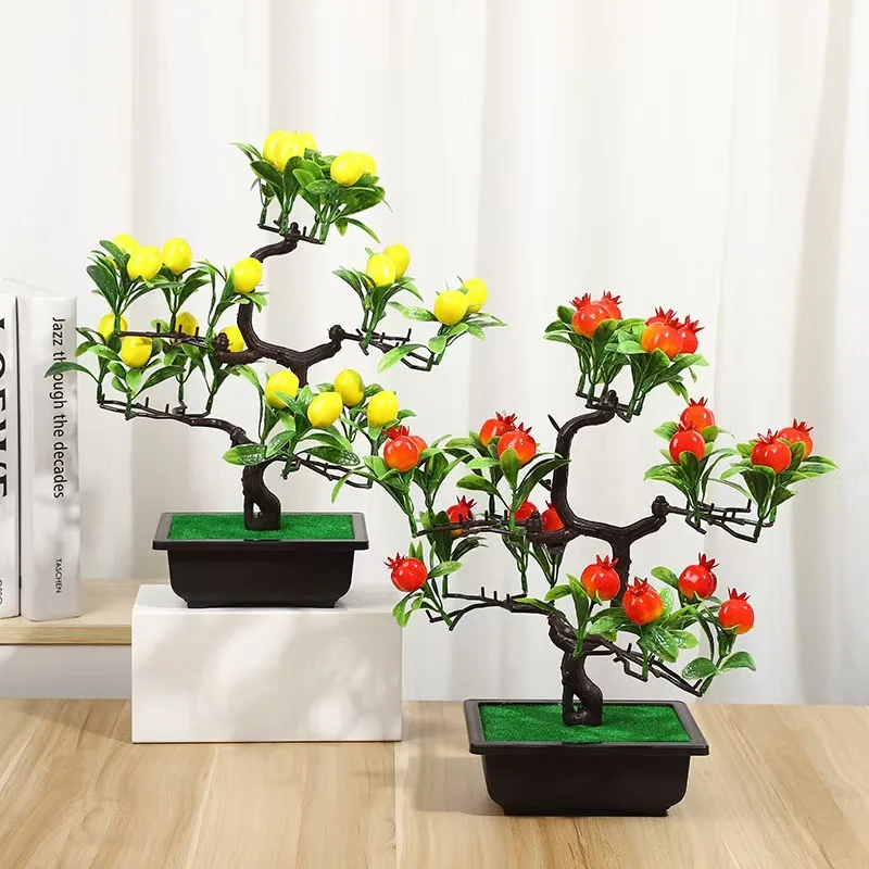 Artificial plants indoor Hot selling fruit bonsai pomegranate apple fruit home office desktop decoration wholesale