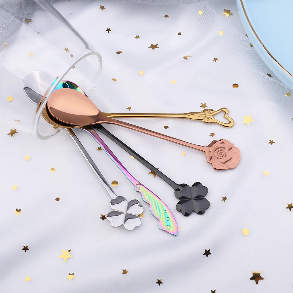 Wholesale Coffee Spoon  New Creative Gifts 304 Stainless Steel Shape of Heart Clover Rose  Spoon