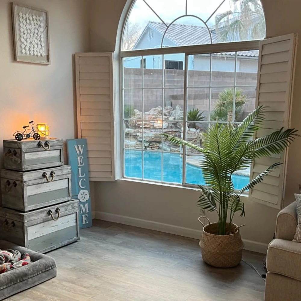 PZ-5-13 Home Garden Decor Real Touch Faked Plastic Tropical Palm Leaves Faux Plant in Plastic Pot Tall Artificial Palm Tree