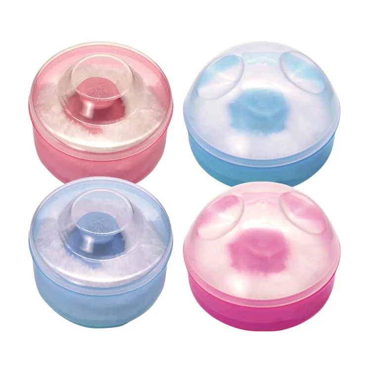 plastic box packing soft baby powder puff baby body care powder puff with container