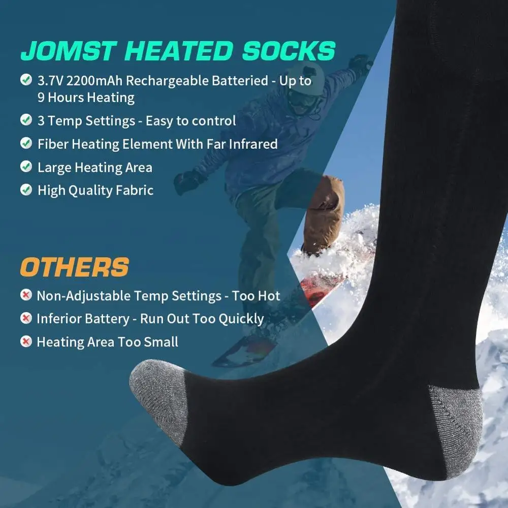 Wholesale Custom Rechargeable Battery 3 Heating Settings Thermal Sock Winter Skiing Electric Heated Socks Warm Cotton Socks