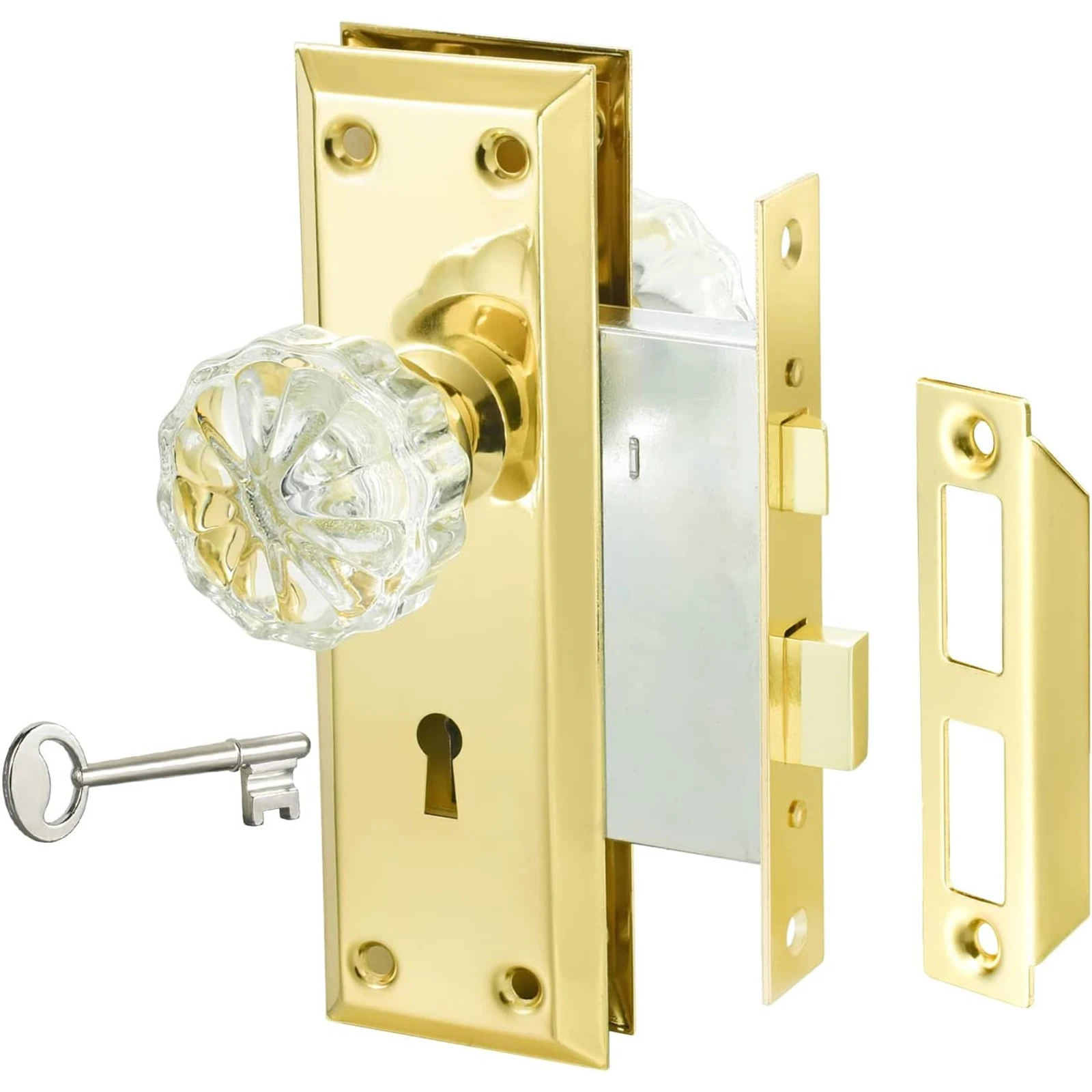 Vintage Keyed Indoor Mortise Keyed Lock Set with Glass Knob Fits 1-3/8 in to 1-3/4 in. Interior Doors