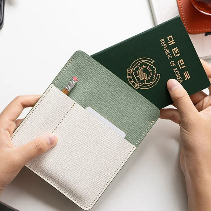 Personalized Color Block PU Leather Passport Cover Creative Travel Passport Storage Bag Portable Ticket Card Holder Wallet