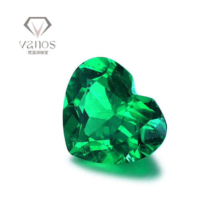 Vanos Jewelry Real certified fancy cut heart shaped lab grown emerald green loose gemstones with high quality