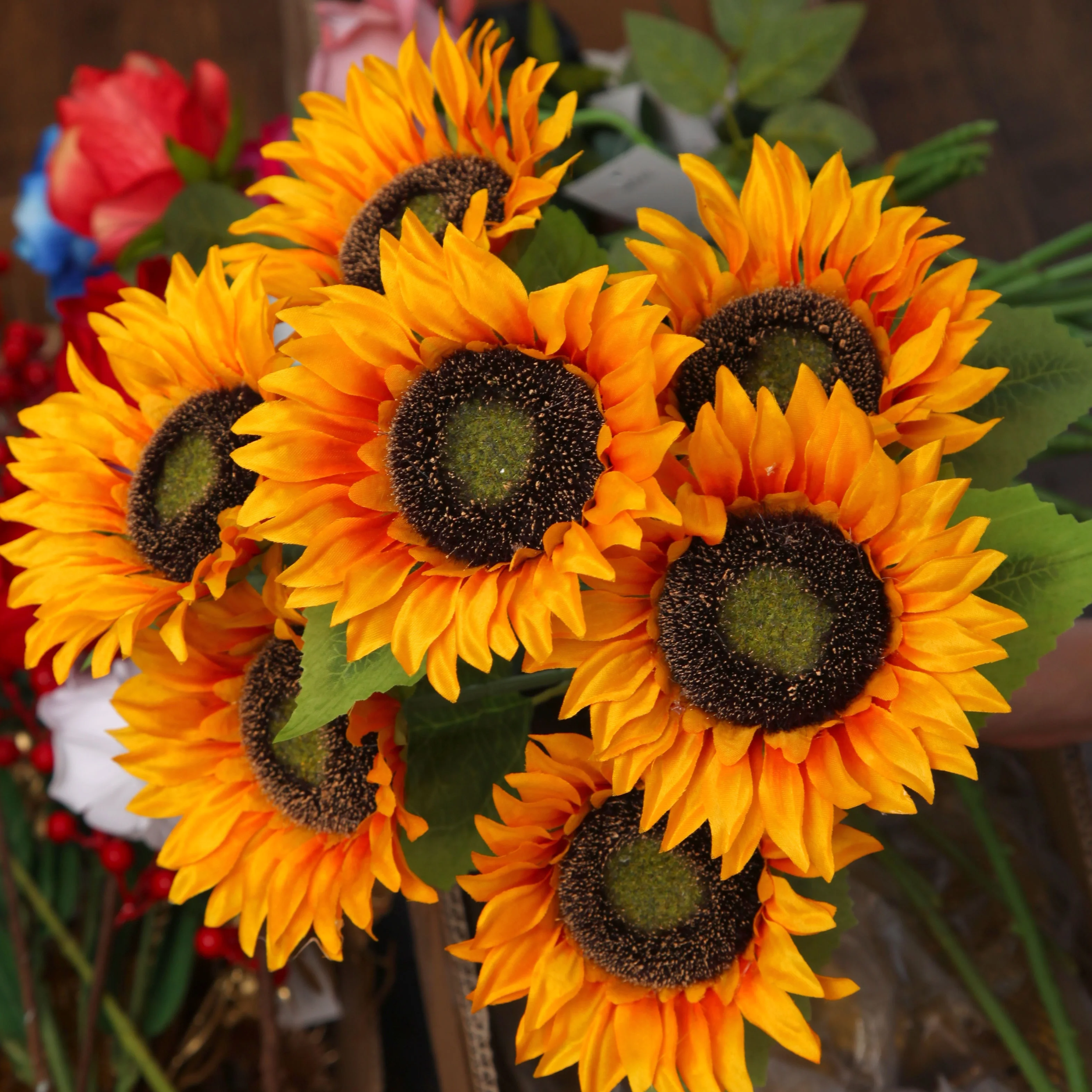 TCF Artificial Flowers Home Wedding Decorative Sunflower Indoor Decoration 7Heads Artificial Sunflowers Flower Bouquets