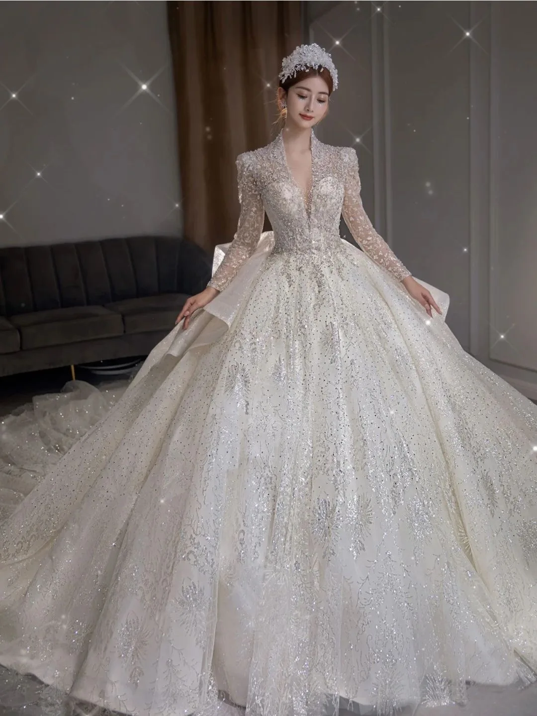 SUNNY Bride Main Yarn Shoulder Large Size Sweet Wedding Dresses