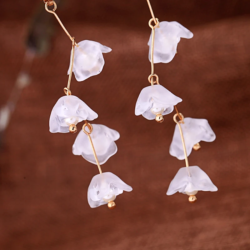 Long Liquid Chandelier Tassel Dangle Flower Earring Clip On Non Piercing Statement Earrings