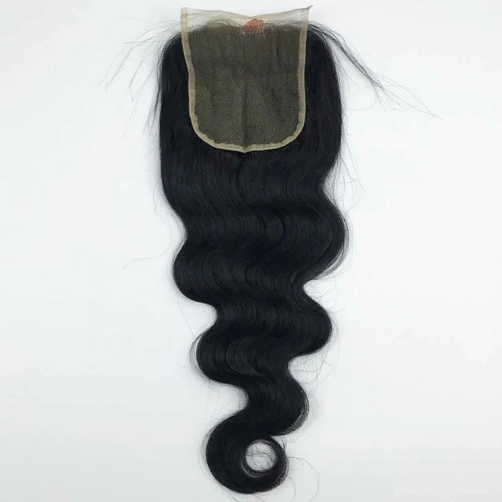 Mixed Synthetic Hair Bundles with 4*4 Lace Closure Silk Straight Packet Hair Weaves Natural Human Hair Blend 3+1
