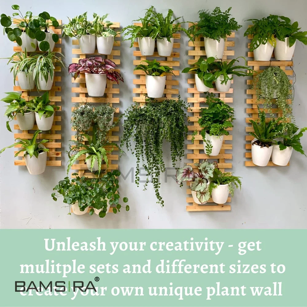 Vertical Balcony Garden Pots Wall Hanging Bamboo Wooden Fence Flower Planters for Indoor Outdoor