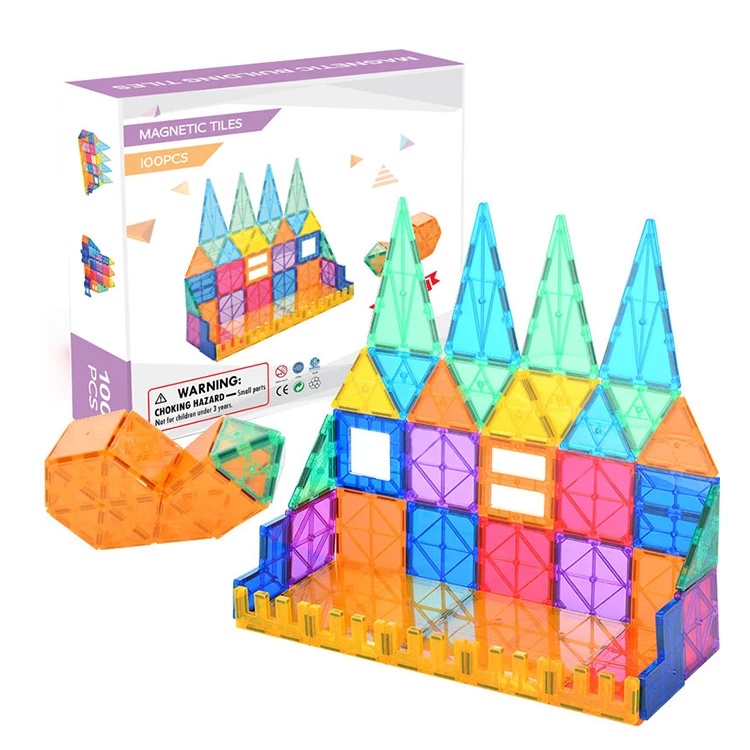 Balin 2024 Kids 3D Magic Plastic Educational Magnetic Tiles Paste 100 piece Magnet Building Blocks Toys Set