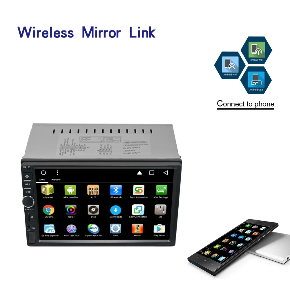 7 Inch Touch Screen High Definition 1024 x 600 pixel Android 2Din Multimedia Player GPS Navigation Car Radio