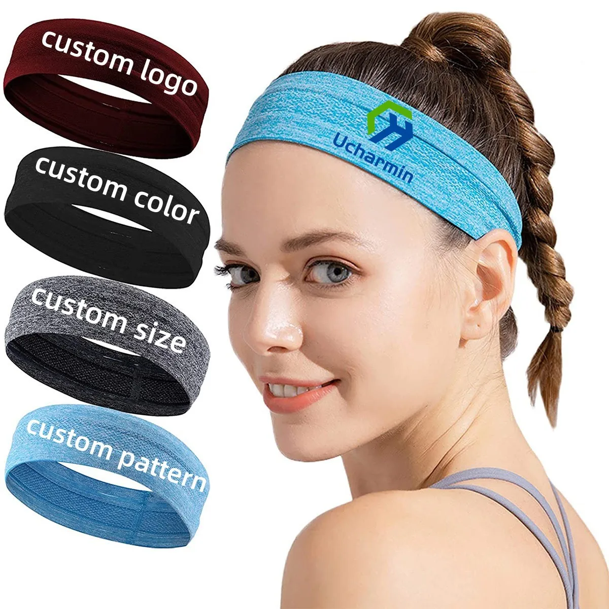 OEM Custom Logo Sport Athletic Headband For Men And Women Yoga Running Tennis Fitness Elastic Moisture Wicking Sweatbands