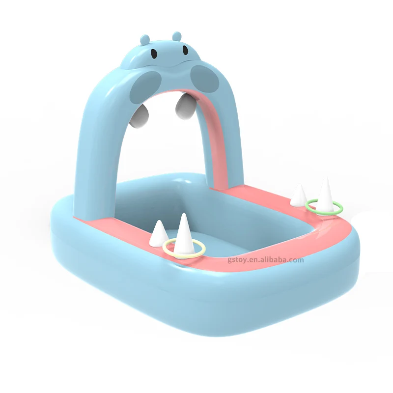 Outdoor yard inflatable kids pool sprinkler splash hippo cartoon multifunctional throw game water play inflatable pool for kids