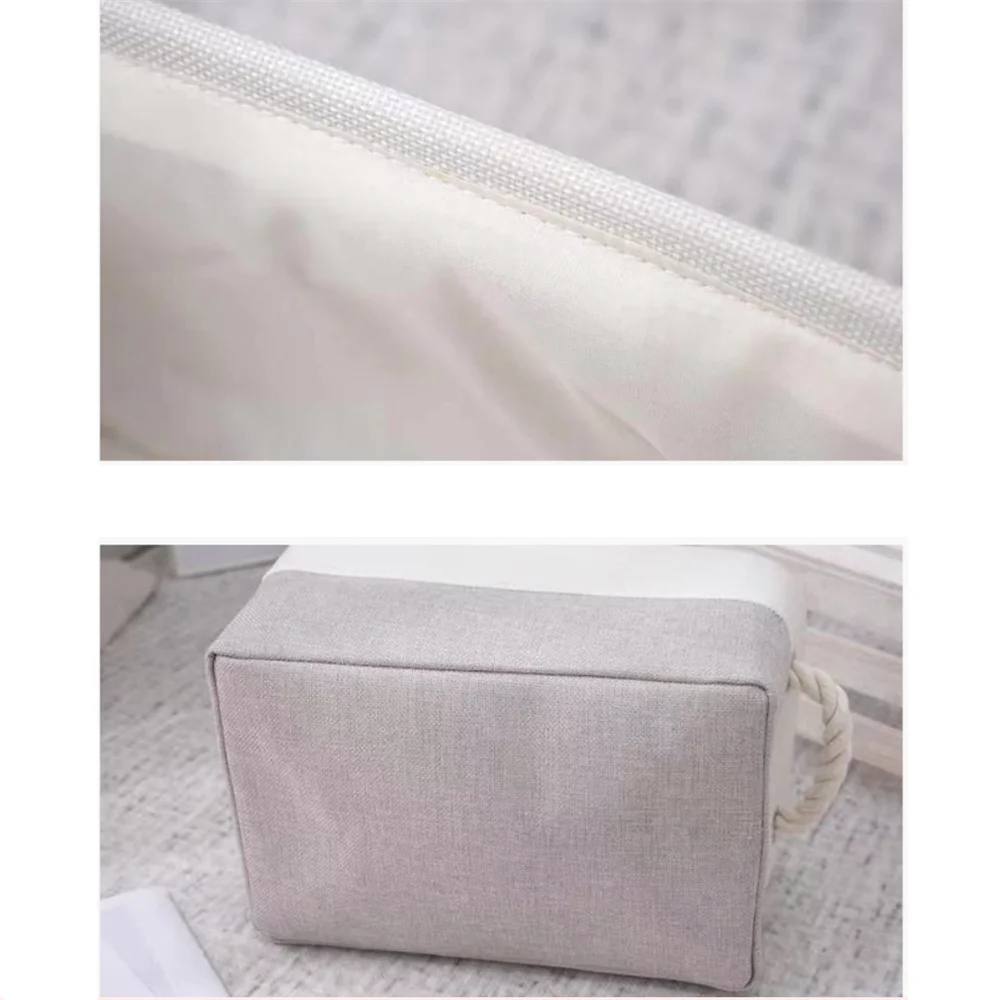 Linen Storage Bins with Sturdy Cotton Handles Fabric Storage Baskets for Home or Office Closet Organizing Books Clothes Toys