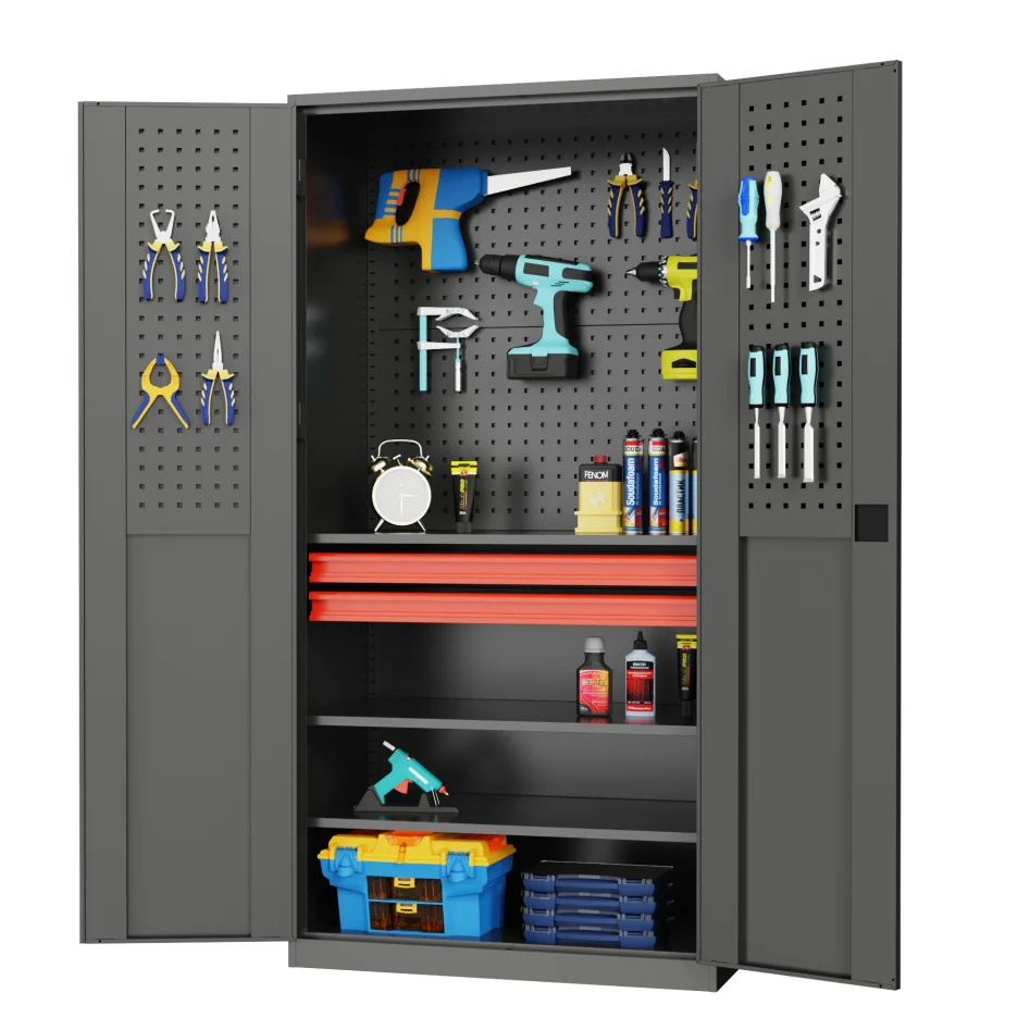 Metal Storage Cabinet Garage Trolley Cabinet with Doors 5 Adjustable Shelves Heavy-Duty Metal for workshop