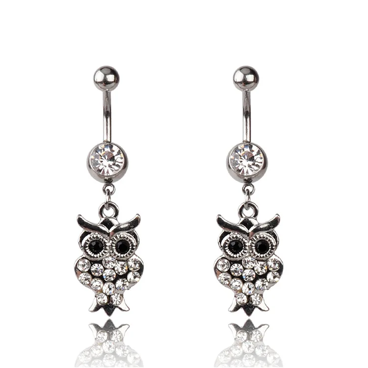  Stainless Steel Owl Inlaid crystal Belly Button Navel Ring Body