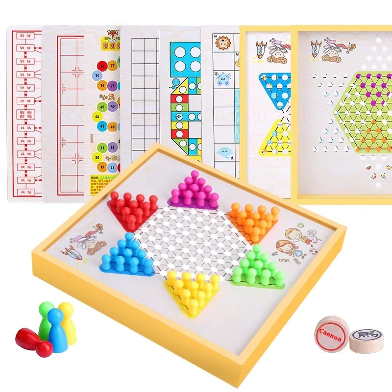 Custom children educational toys board game 2 in 1 Go Game Backgammon Chinese Chess wood board game