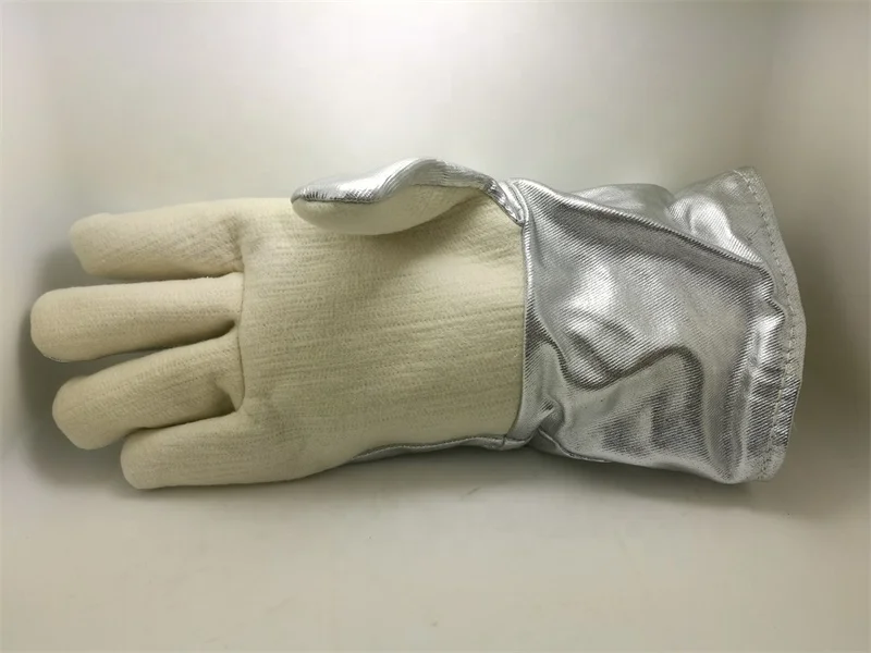 Stock Items Resisting 350 Deg.C Meta-aramid Felt and Aluminum Foil Heat Insulated Aluminized Gloves for Industrial Oven