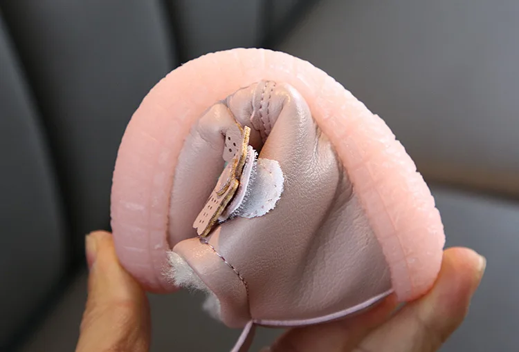 
KS1901 Nice flower appliqued baby warm winter shoes PU leather toddler girls shoes 