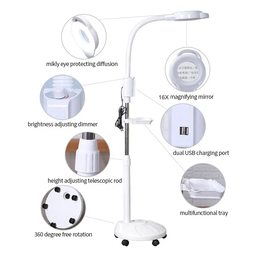 16X magnifying glass light 68w usb ring light bedside floor lamp for eyelash extensions tattoo artists and makeup