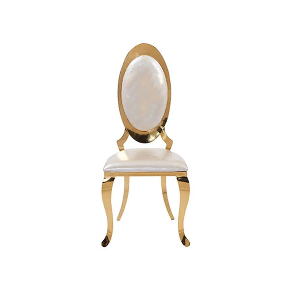 Wedding Oval Back Gold White Leather Banquet Dinner Chair Stainless Steel Wedding Chair Wed Events For Restaurants