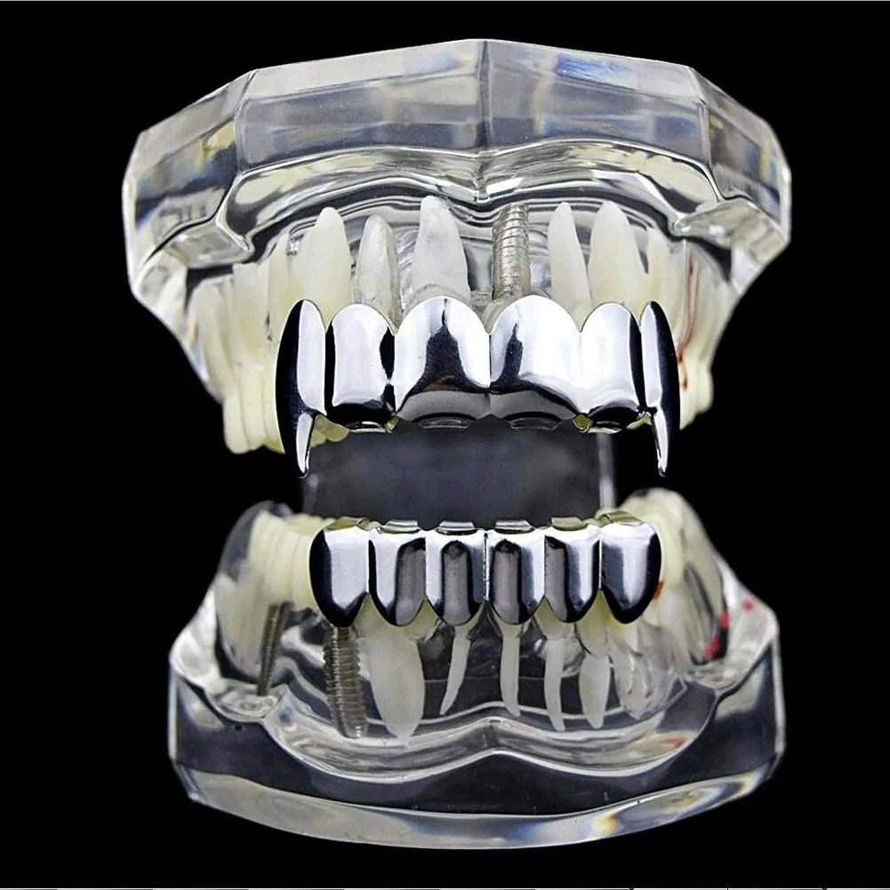 Men Women Body Jewelry Iced out Hip Hop Top Bottom Teeth Grillz Gold Silver Color False Teeth Bump Lattice Dental Grills Set