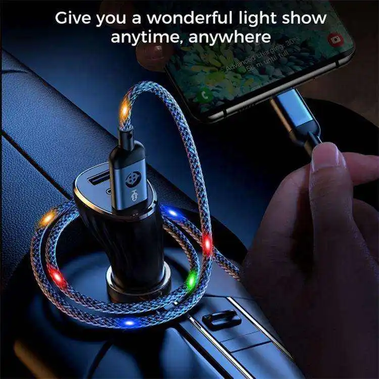 2022new with led type-c usb data cable 1.2m 2m voice control usb cable suitable for huawei charging cable
