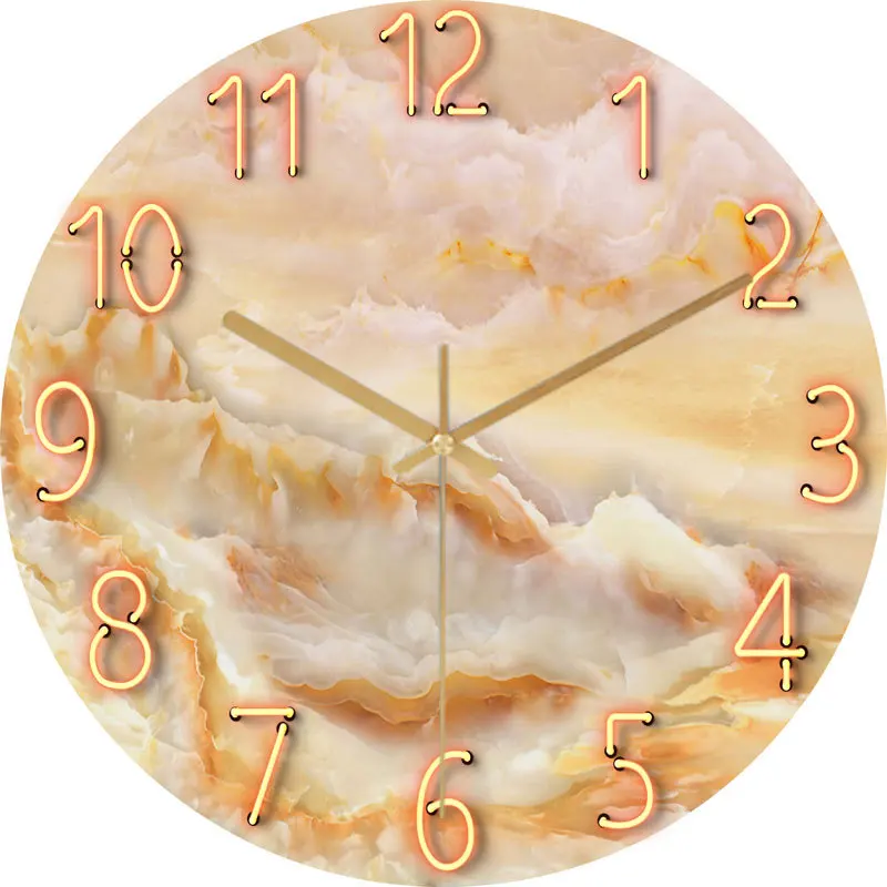 Wholesale Custom Marble Design Glass Wall Clock Printed Classic Silent Quartz Wall Watch Clocks