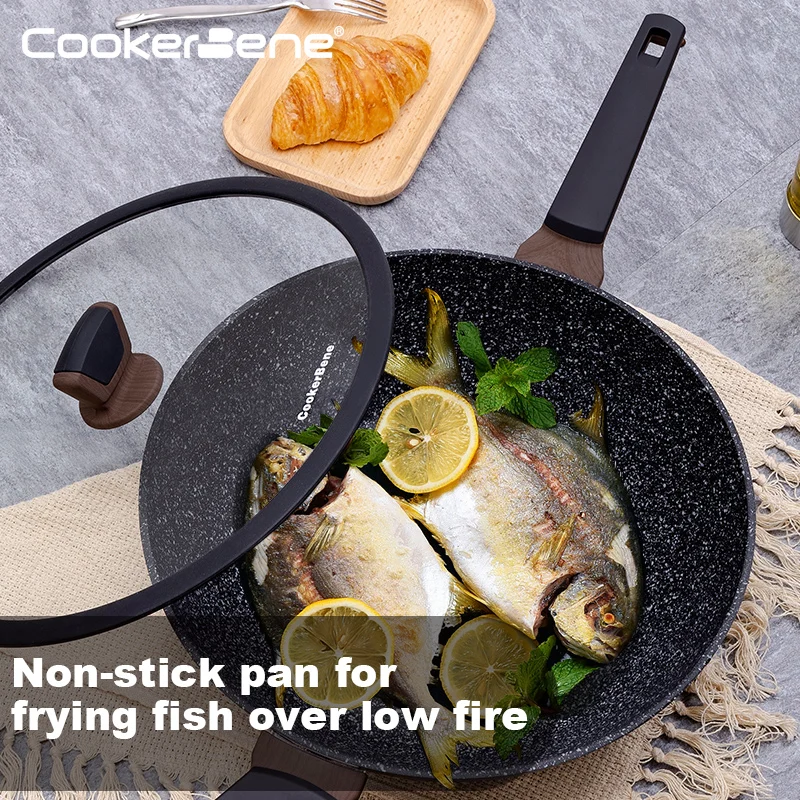 30cm High quality wok with lid egg frying pan aluminum non sticky fry pan