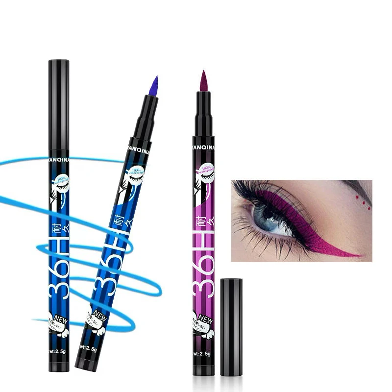 Wholesale Private Label Colorful Eyeliner Glue Pen 36H Long Lasting Colored Waterproof Liquid Eyeliner Pencil Custom Logo