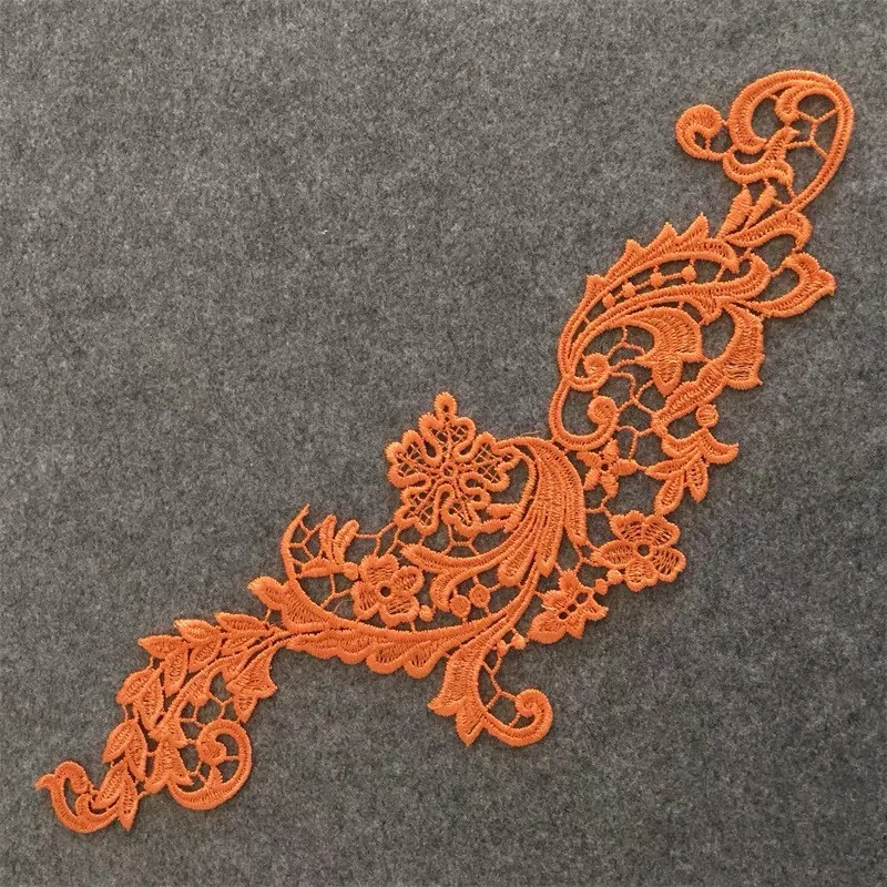 competitive price colourful embroidery floral guipure Lace motif mirror pairs Applique for dancing dress gown garment bag DA108