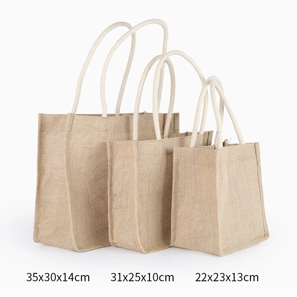 Natural environment-friendly jute beach tote black burlap bag with custom printed logo