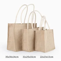 Natural environment-friendly jute beach tote black burlap bag with custom printed logo