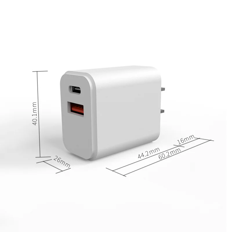 
18W PD QC3.0 Fast Charge with Type-C USB-C USB-A dual charging port Power charger adaptor for iPhone 12 Pro 