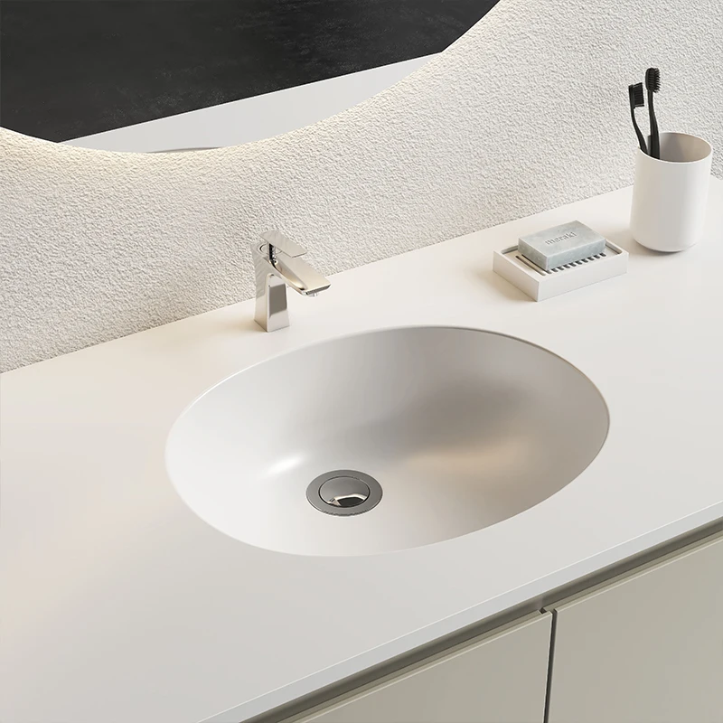 Oval shape hotel bathroom washing sink artificial cast stone hand wash basin, bowl countertop mat solid surface washbasin