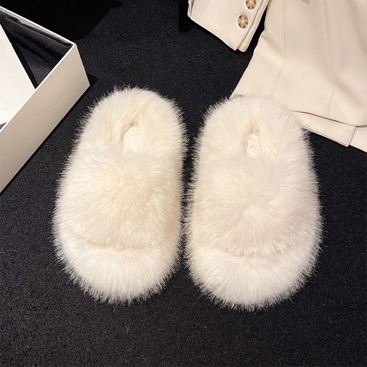 fox fur slippers women home cotton comfortable shoes slippers soild color flat shoes china wholesale slippers