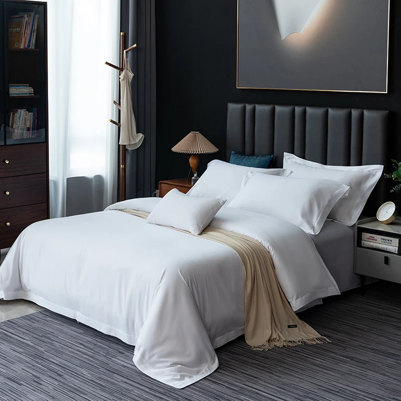 Nantong Factory Price 100% Cotton Bedding Set White For Hotel High Quality Duvet Cover 4pcs Linens Solid Color