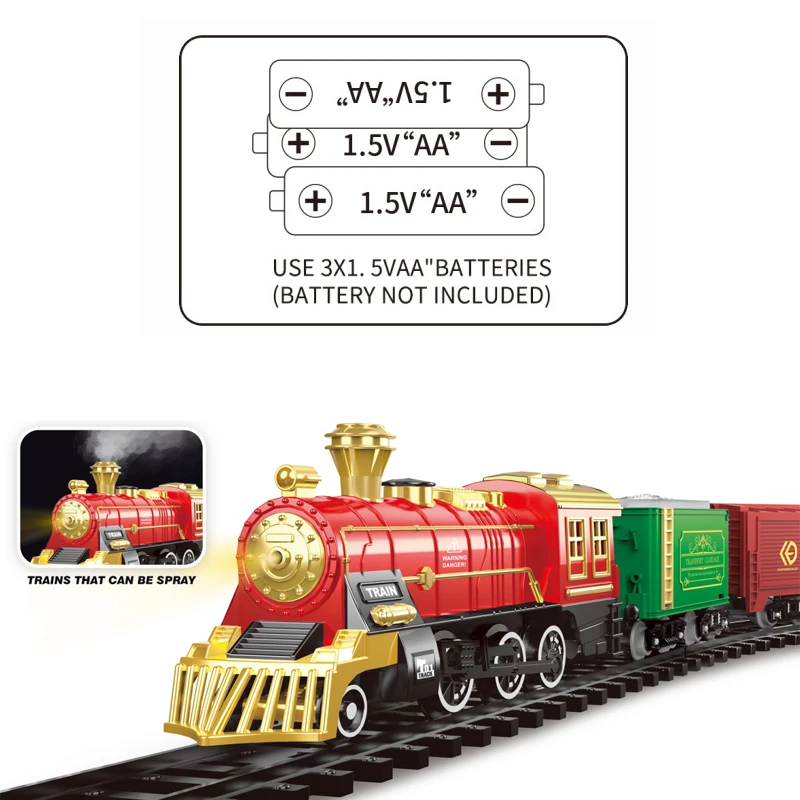 High Quality Kids DIY Metal Model Electric Spray Train Toys Christmas Theme Alloy Diecast Track Set Toys With Music Light 991832