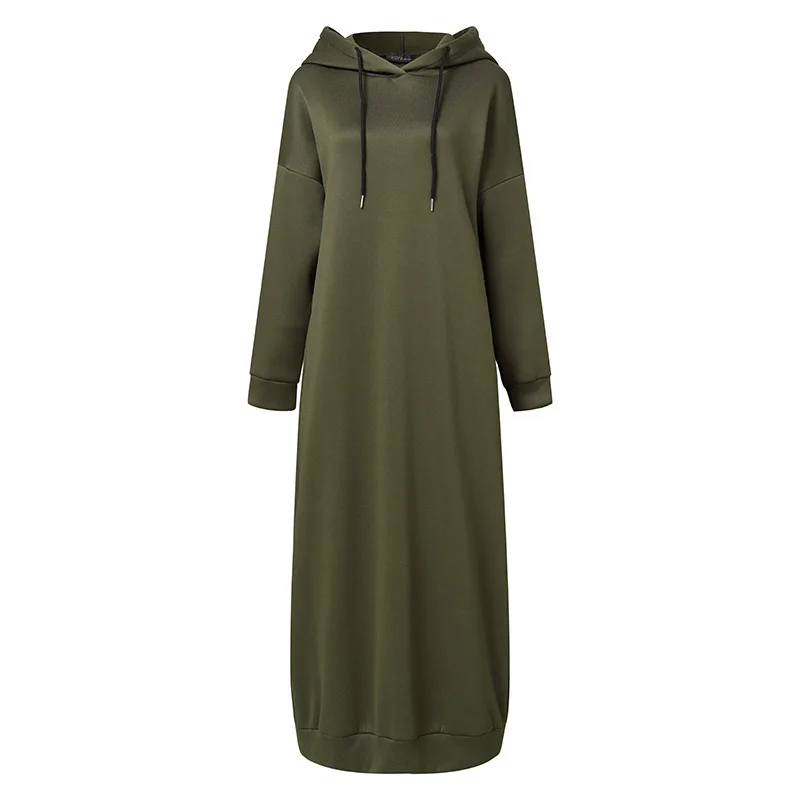 Solid Color Of Long Style Set Islamic Clothing Autumn Winter Hooded Coat For Abaya Women Muslim Dress And Lady Hoodies Coat