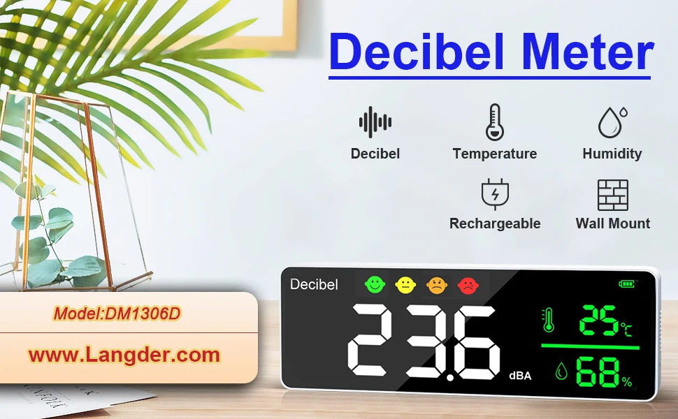 Dm1306D внутренний настенный измеритель уровня шума светодиодный дисплей емкостный децибел звука температуры