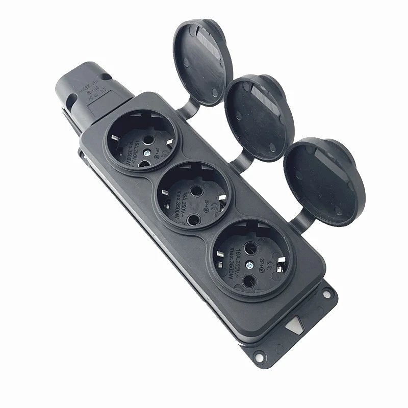 IP54 16A European Waterproof Industry Power Socket 1/2/3/4 Ways 3500W Outdoor Waterproof Outlet with Rain Cover Socket