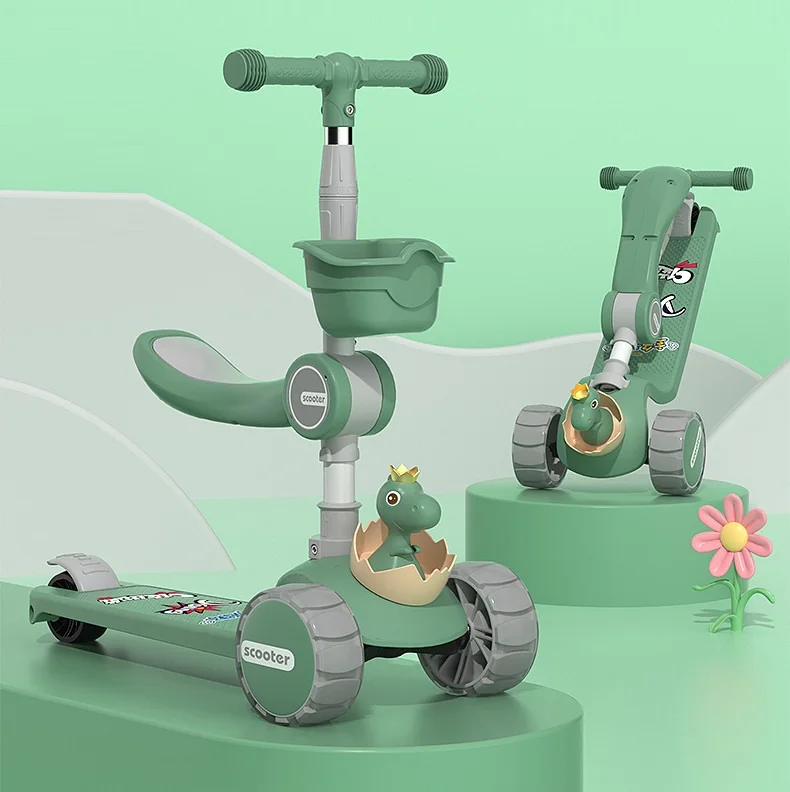 Top sell 3 in 1 kids scooter for 3-8 year old child/three wheel flash music scooter folding with seat light and music