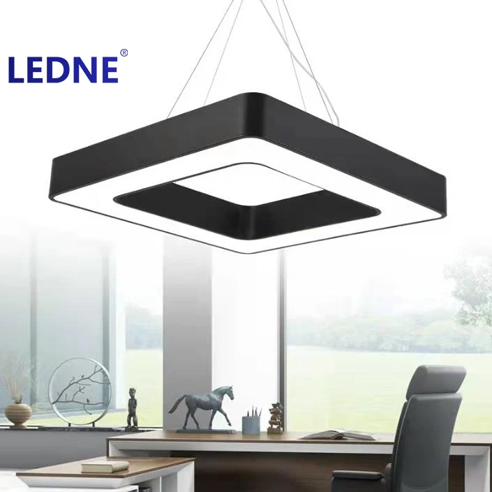 LED office chandelier square hollow creative stitching gym chandelier ceiling office pendant linear led batten light