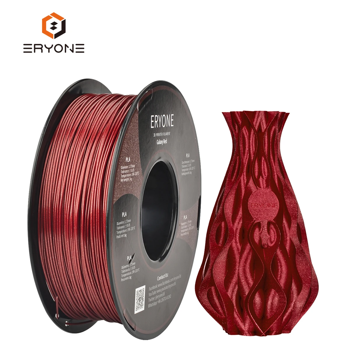 Eryone Amazon On Sale 3D Filamento 2019 Hot Sparky Glitter Red 1KG Pla Filament For FDM 3D Drucker