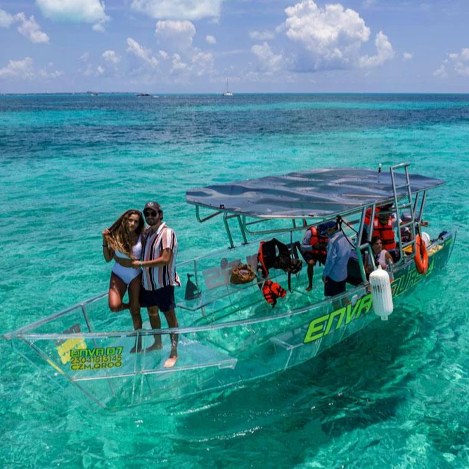Medium-sized plastic rowing transparent yacht with original imported Yamaha engine of high quality for 8-10 people