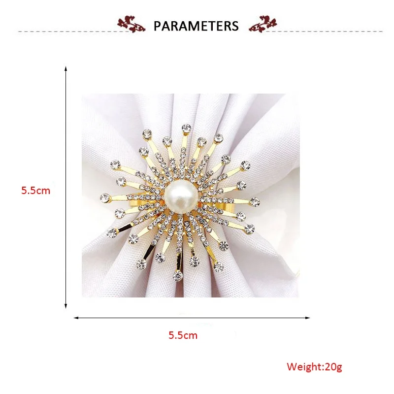 Золотые кольца для салфеток с подсолнухом, свадебные кольца для салфеток с жемчугом, роскошное кольцо для салфеток со стразами, держатель, в наличии HWP17