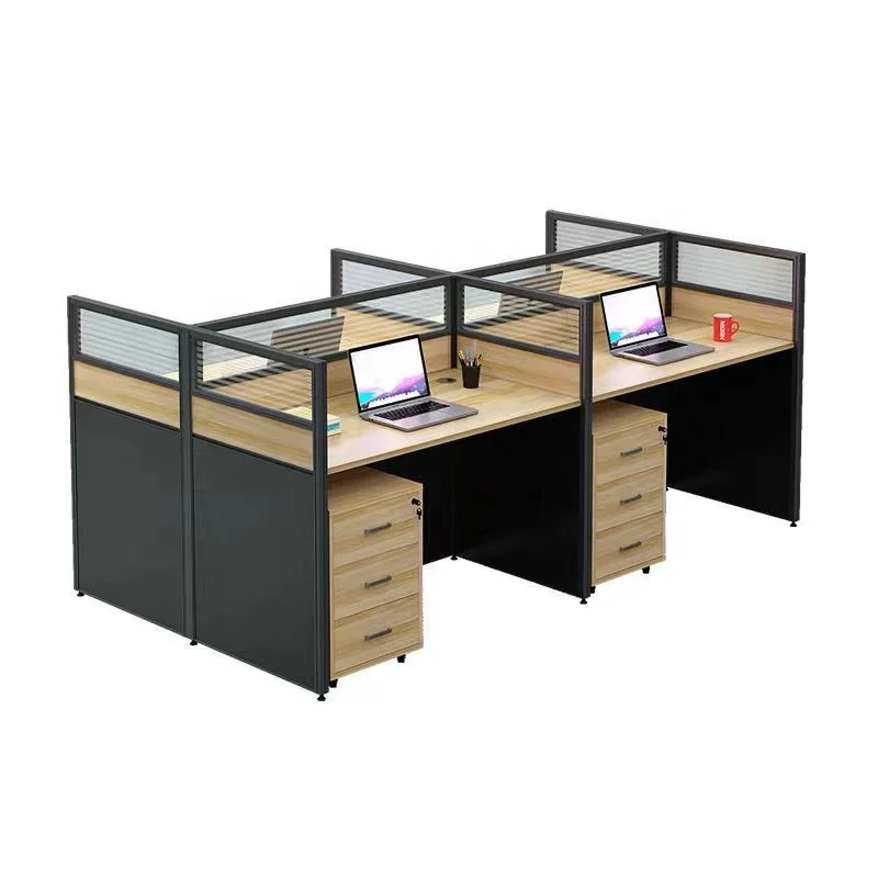 commerical furniture office  screen glass with wooden aluminum frame staff desk