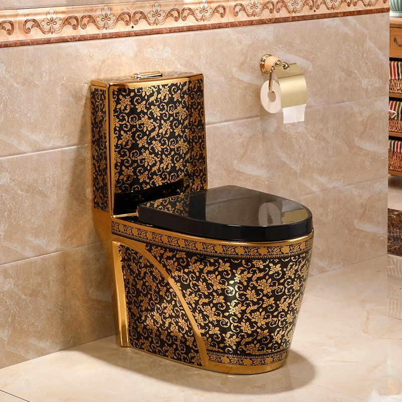 Royal luxury porcelain ceramic color sanitary ware commode wc bathroom one piece black gold toilet