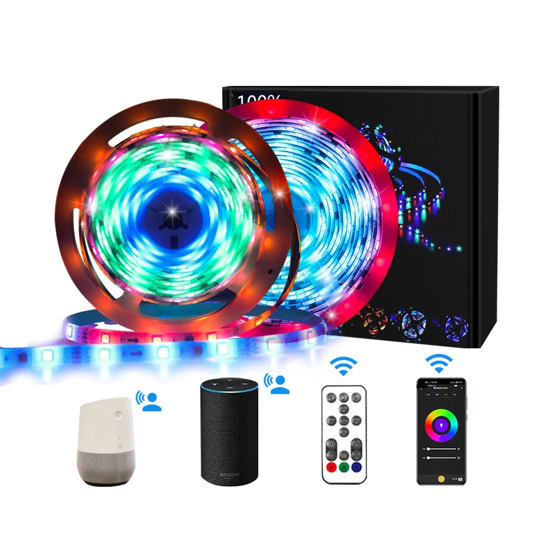 
 Светодиодный свет умный музыкальный RGB 10 м/32.81ft 12V 5050 Wi-Fi можно резать СИД полосные осветители набор  