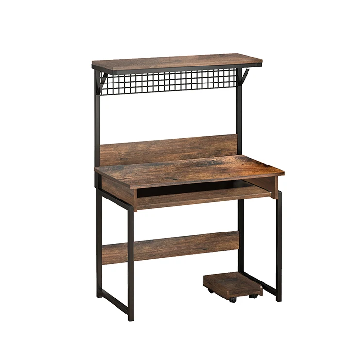 YQ FOREVER Industrial Antique Wood Study Writing Desk Computer Table Desks with Storage Shelf